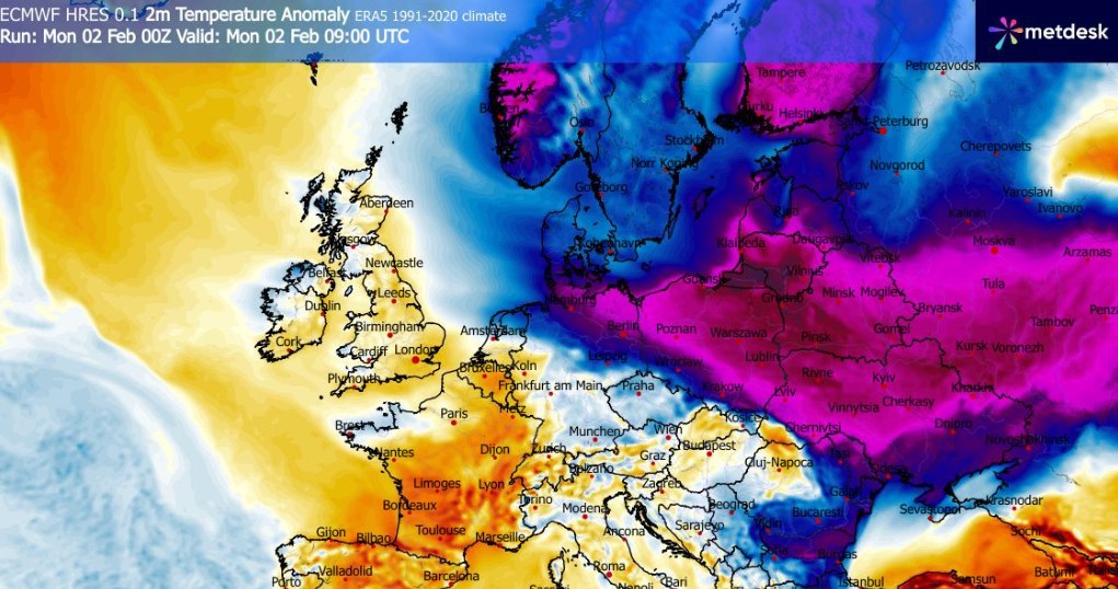 Siarczysty mróz opanował całą Polskę. Za dnia prawie -20 stopni, w nocy bliżej -30 /WXCharts /