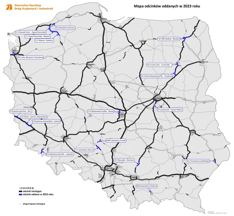 Sieć dróg szybkiego ruchu w Polsce w październiku 2023 roku /GDDKiA