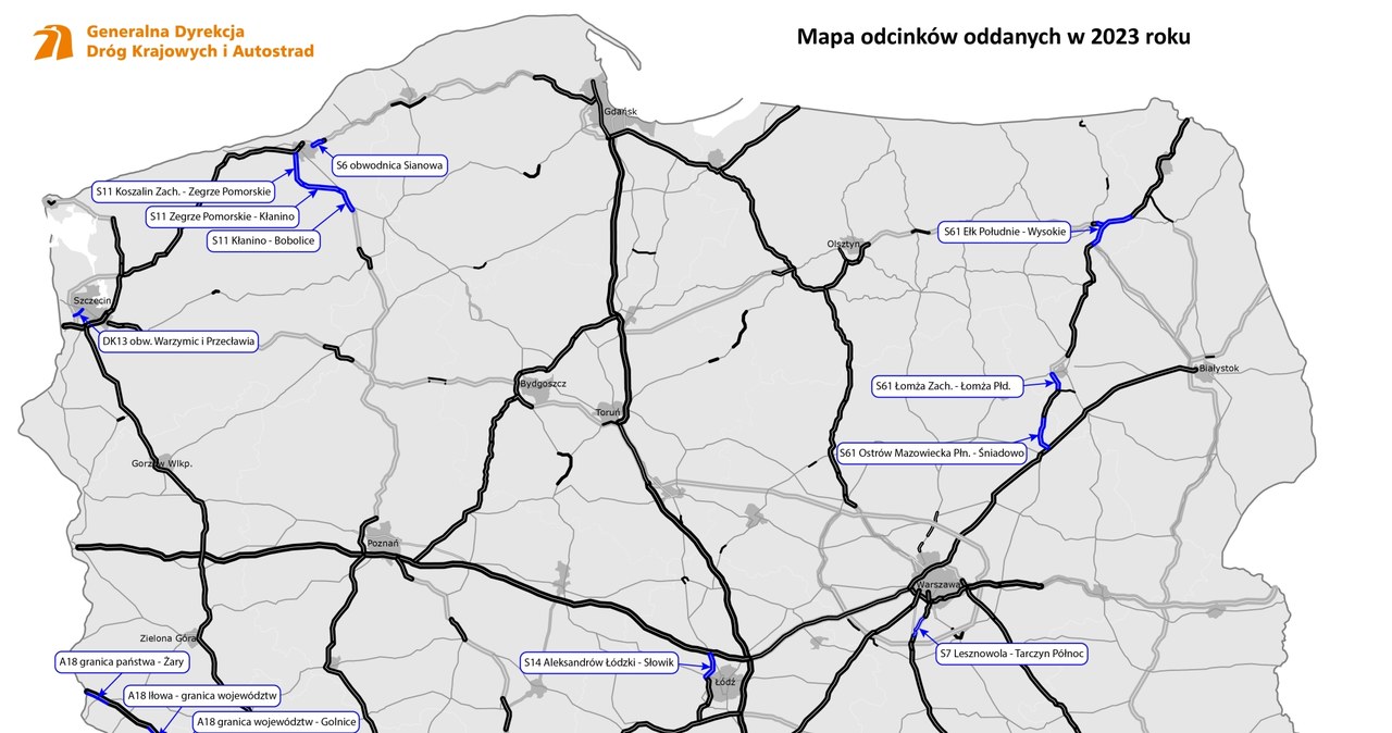 Sieć dróg szybkiego ruchu w Polsce w październiku 2023 roku /GDDKiA
