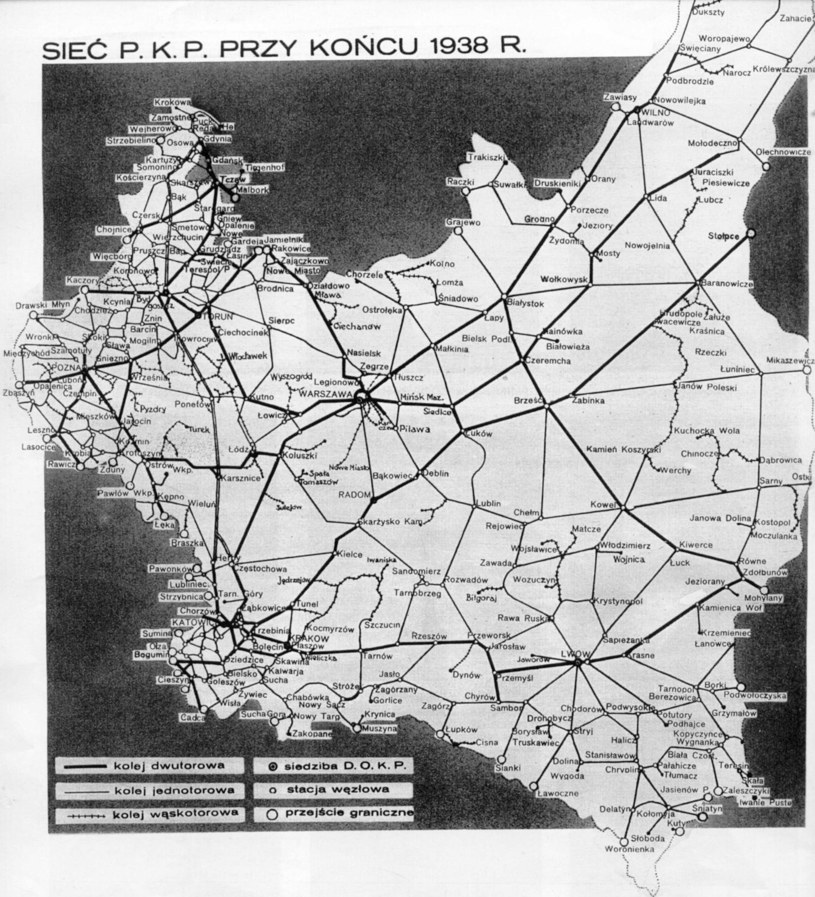 Sieć kolejowa II Rzeczpospolitej w 1938 r., po 20. latach niepodległości /Archiwum Tomasza Basarabowicza