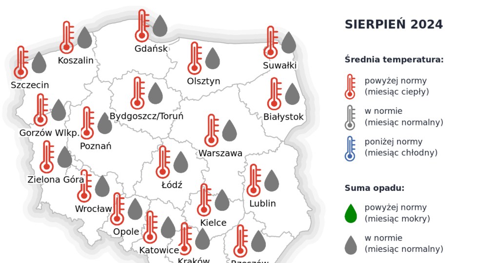 Sierpień w całym kraju będzie cieplejszy niż zwykle - prognozuje IMGW. Na szczęście suma opadów będzie w normie, więc może uda nam się uniknąć suszy /IMGW /