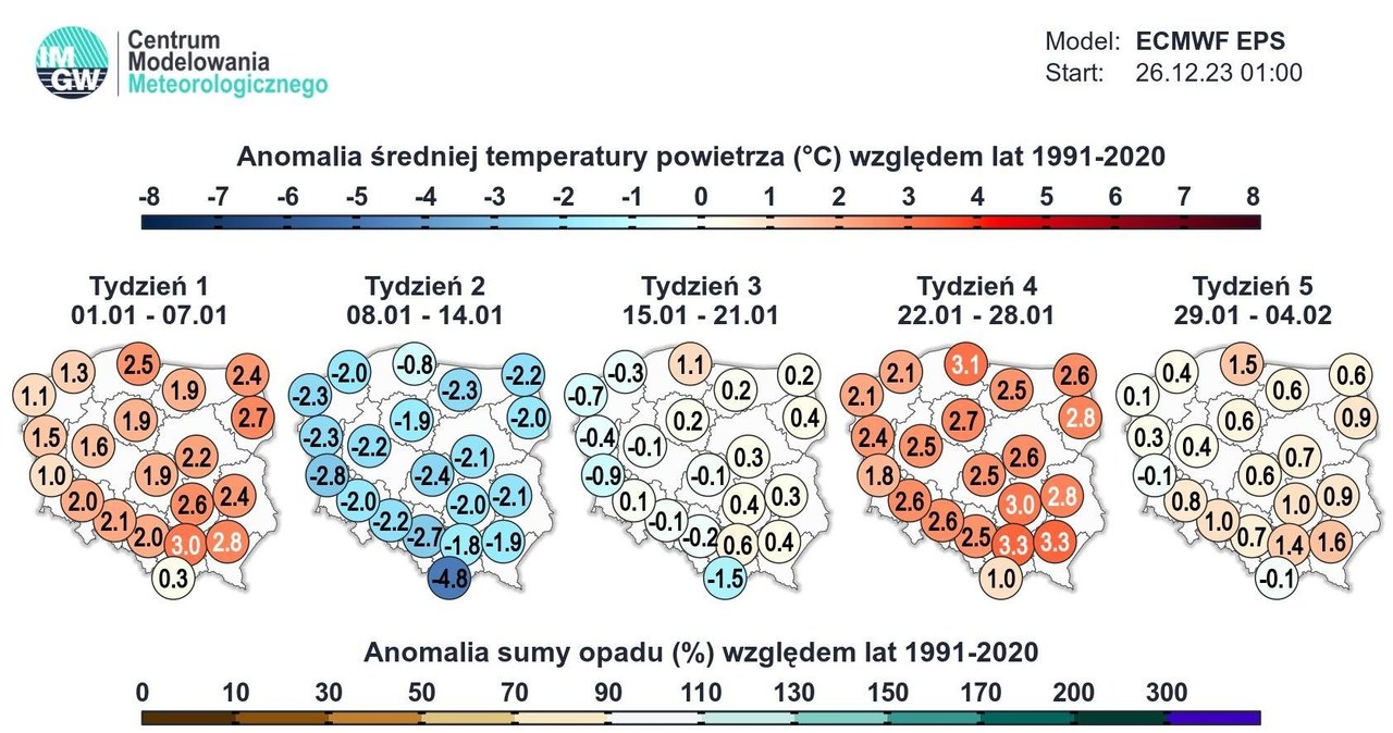 Silniejsze mrozy i opady śniegu mają się pojawić w drugim tygodniu stycznia 2024 roku /IMGW /
