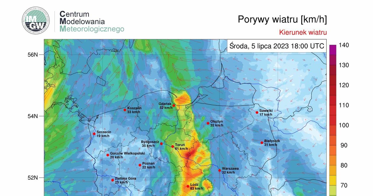 Silnych porywów wiatru należy się spodziewać między innymi w centrum Polski /IMGW /