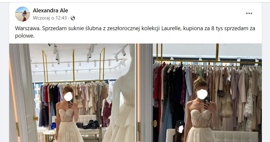 Siostra Opozdy sprzedaje jej suknie /Facebook