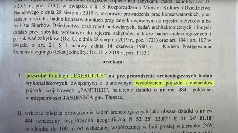 Skan pisma z decyzją ws. prowadzenia prac wykopaliskowych /Fundacja "Exercitus" /Archiwum