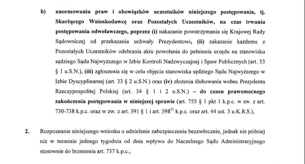 Skarżący wnosi o podjęcie przez sąd decyzji o zablokowaniu mianowania sędziów Sądu Najwyższego najpóźniej w ciągu 7 dni. /Zrzut ekranu