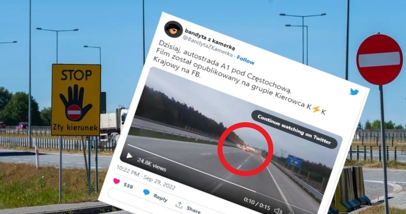 Skrajnie niebezpieczne zdarzenie na A1 koło Radomska / fot GDDKiA/Twitter /