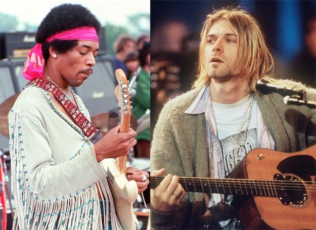 Sławni leworęczni: Jimi Hendrix i Kurt Cobain - fot. arch. AFP / Frank Micelotta / Getty Images /