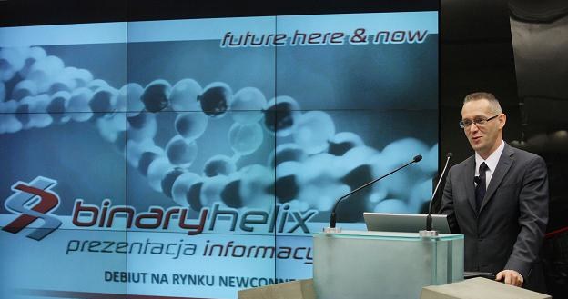 Sławomir Huczała, prezes Binary Helix, w czasie debiutu na NewConnect /PAP