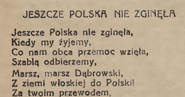 Słowa "Mazurka Dabrowskiego" w okólniku z 1927 roku /INTERIA.PL