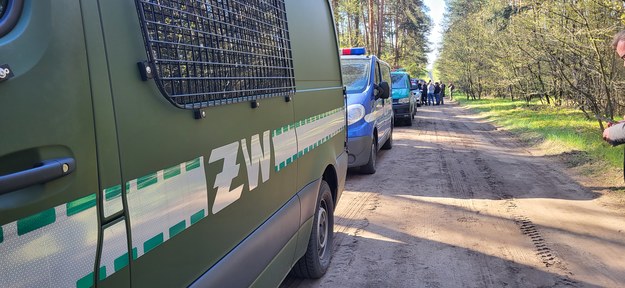 Służby w lesie pod Bydgoszczą, gdzie znaleziono rosyjski pocisk /Beniamin Piłat /Archiwum RMF FM