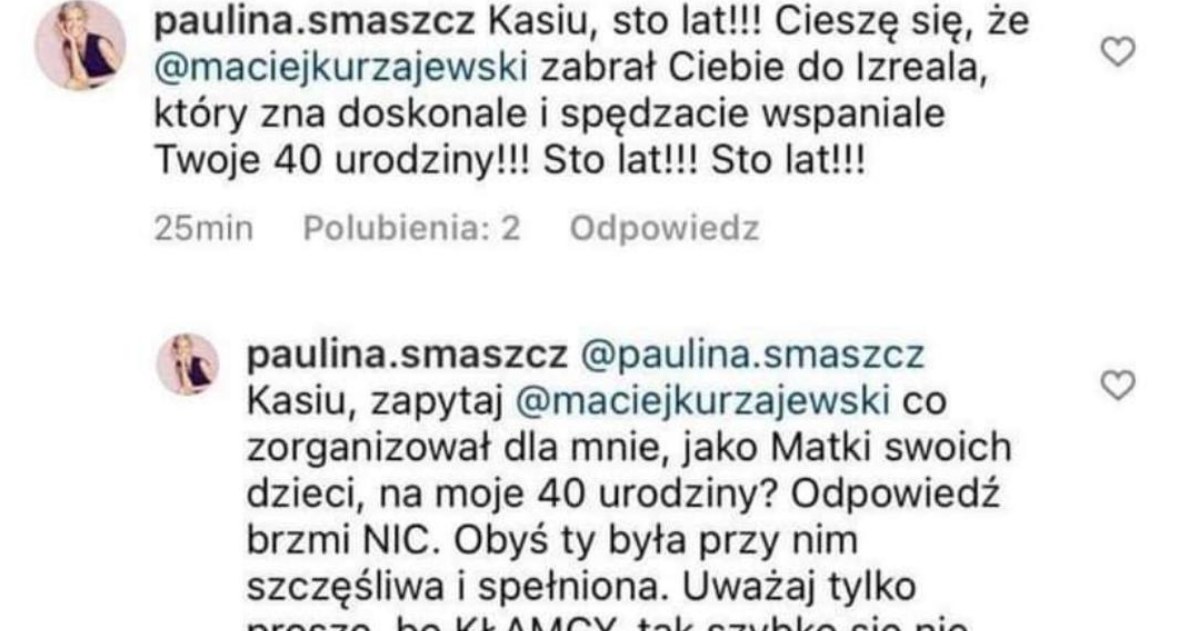 Smaszcz atakuje Cichopek i Kurzajewskiego na Instagramie /@paulina.smaszcz /Instagram