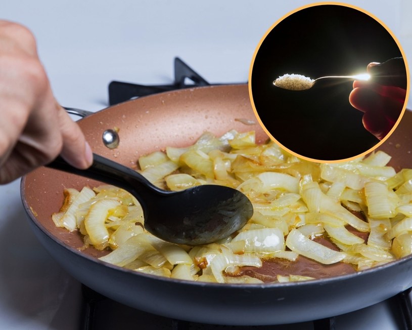 Smażona cebula będzie jeszcze lepiej się prezentować i wyborniej smakować, jeśli dodamy do niej ten sekretny składnik. Znajdziemy go w każdej kuchni. /Pixel