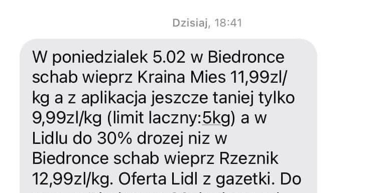 SMS od Biedronki / zrzut ekranu /Przemysław Terlecki /INTERIA.PL