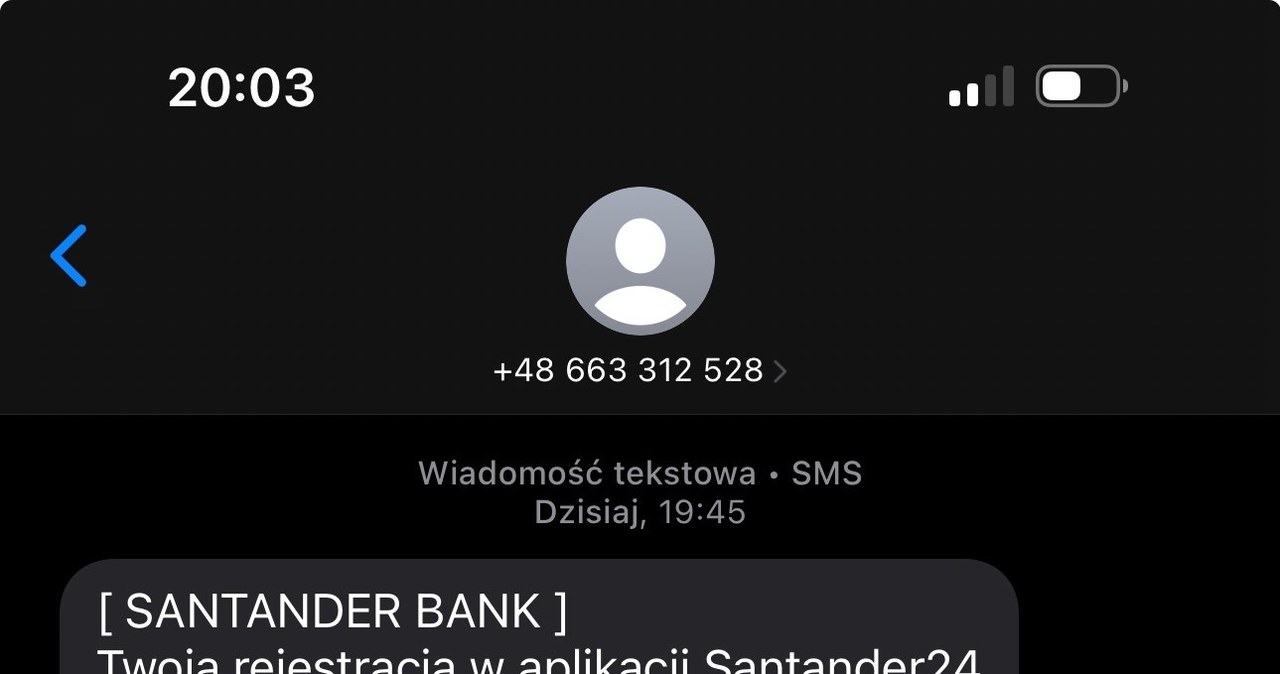 SMS od oszusta, który podszywa się pod Santander Bank Polska /Przemysław Terlecki /INTERIA.PL