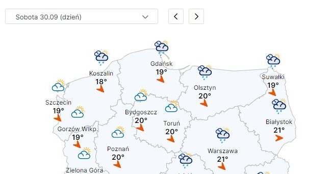 Sobota będzie chłodniejsza, z dużym zachmurzeniem i licznymi opadami deszczu na północy, wschodzie i południu /IMGW