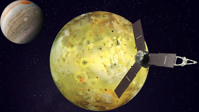 Sonda Juno, a w tle księżyc Io i Jowisz /NASA/ Robert Lea /materiały prasowe