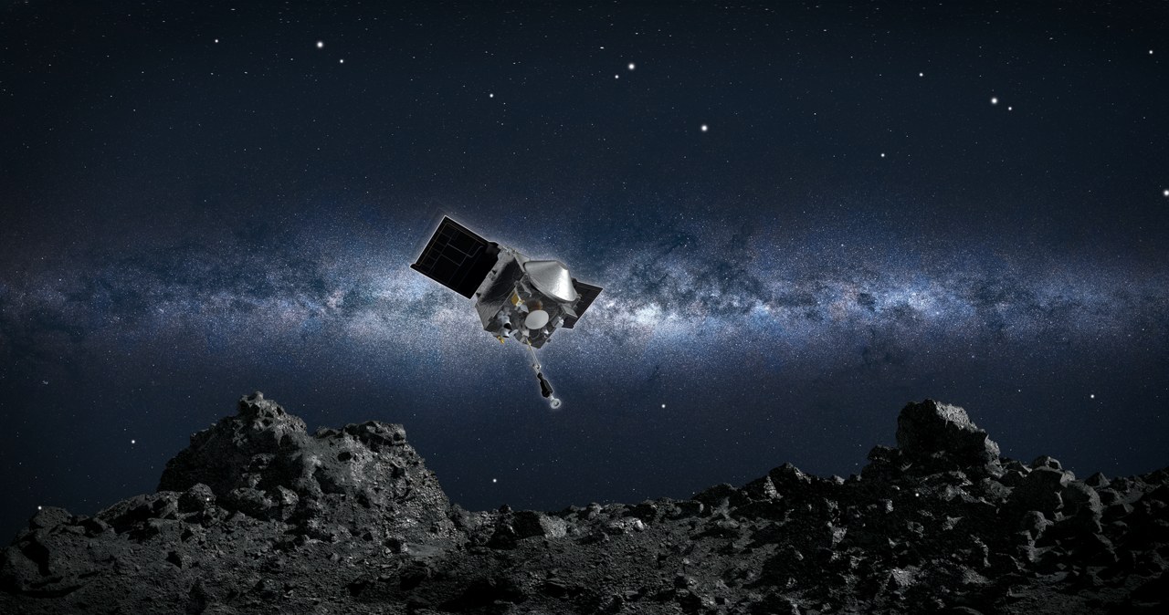 Sonda kosmiczna OSIRIS-REx opada w stronę skalistej powierzchni asteroidy Bennu /NASA/Goddard/University of Arizona /domena publiczna