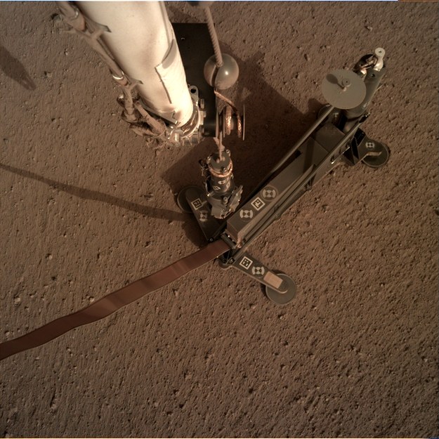 Sonda termiczna HP3 sfotografowana na powierzchni Marsa przez kamerę IDC (Instrument Deployment Camera) /NASA/JPL-Caltech /Materiały prasowe