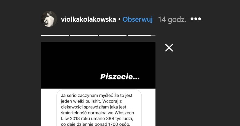 Spiskowe teorie na InstaStories Violi Kołakowskiej /Instagram