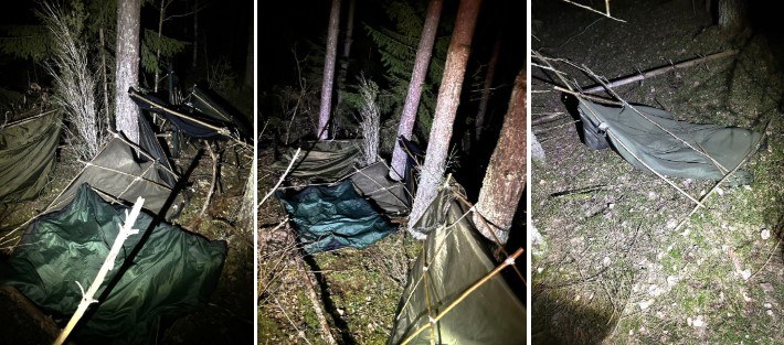 Śpiwory użyte przez migrantów do kamuflażu /https://vsat.lrv.lt/ /Materiały prasowe