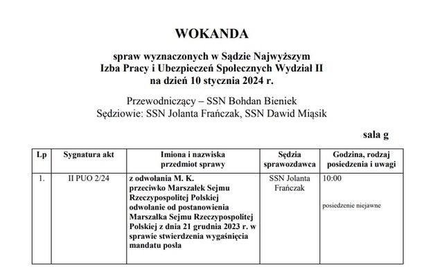 Sprawę Macieja Wąsika rozpatrzy skład sędziów, powołanych z udziałem neo-KRS /