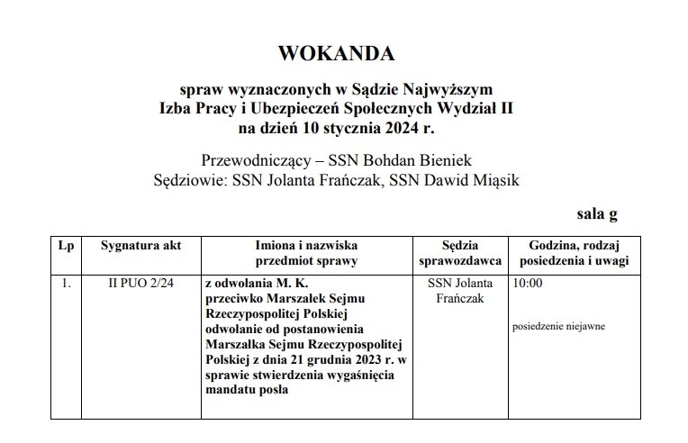 Sprawę Macieja Wąsika rozpatrzy skład sędziów, powołanych z udziałem neo-KRS /