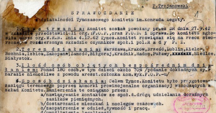 Sprawozdanie z działalności Tymczasowego Komitetu Pomocy Żydom w okresie od 27 IX 1942 r. do 4 XII 1942 r. Warszawa, grudzień 1942 r. /Archiwum Akt Nowych