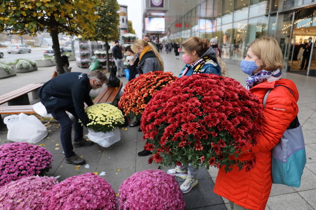 Sprzedawcy kwiatów wzdłuż domów towarowych między ul. Widok a ul. Świętokrzyską w Warszawie /Paweł Supernak /PAP