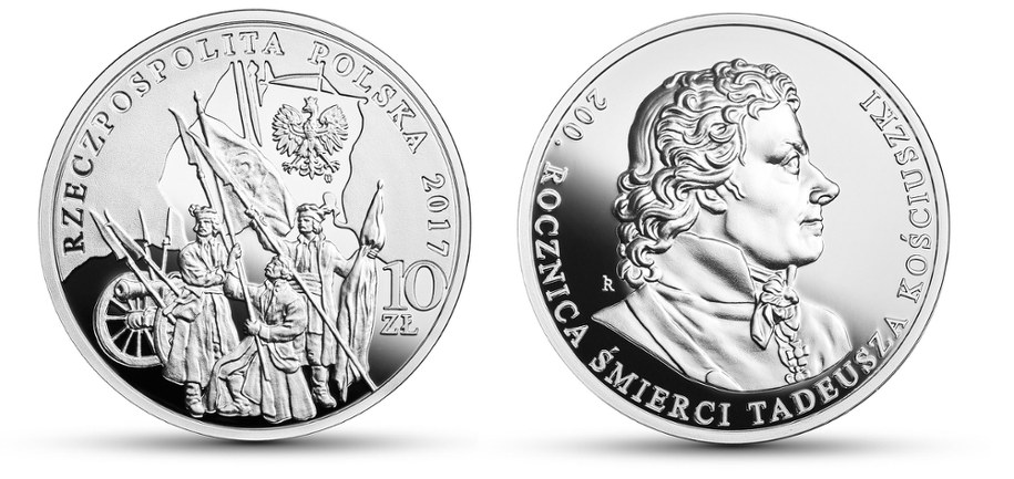 Srebrna moneta upamiętniająca 200. rocznicę śmierci Tadeusza Kościuszki /NBP.GOV.PL /