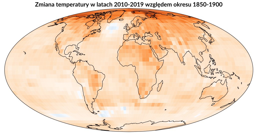 Średnia anomalia temperatury z lat 2010–2019, względem okresu 1850-1900 /Wikimedia