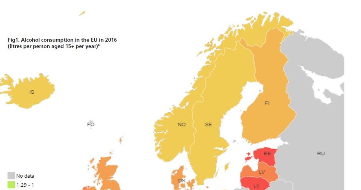 Średnie spożycie alkoholu w poszczególnych krajach europejskich /Informacja prasowa