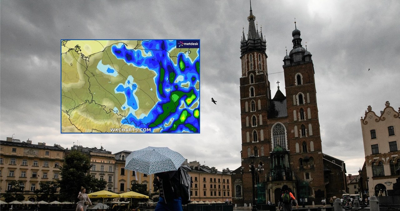 Środa w niemal całym kraju będzie pochmurna i deszczowa, a na wschodzie burzowa. Po południu rozpogodzi się na zachodzie /Jakub Włodek/Agencja Wyborcza.pl/WXCHARTS /