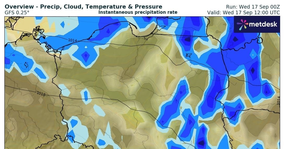 Środa w praktycznie całym kraju będzie deszczowa. Najsilniejsze opady wystąpią na północy Polski /WXCharts /