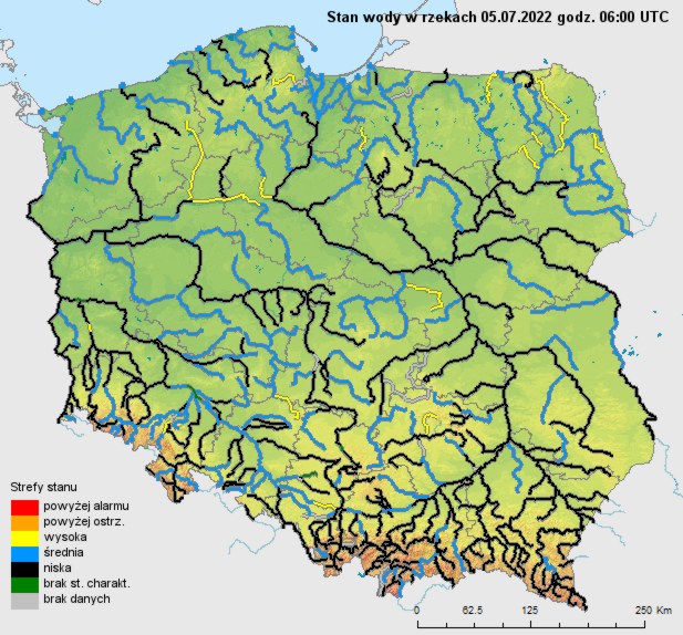 Stan wody w rzekach w Polsce, 7 lipca /IMGW /