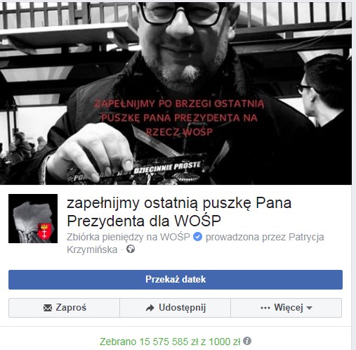 Stan zbiórki we wtorek późnym wieczorem /zrzut ekranu /