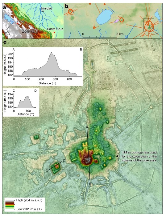Stanowiska archeologiczne ujawnione przez obrazowanie lidar w obszarze Cotoca /Prümers, H., Betancourt, C.J., Iriarte, J. et al. Lidar reveals pre-Hispanic low-density urbanism in the Bolivian Amazon. Nature (2022)/Open access /materiały prasowe