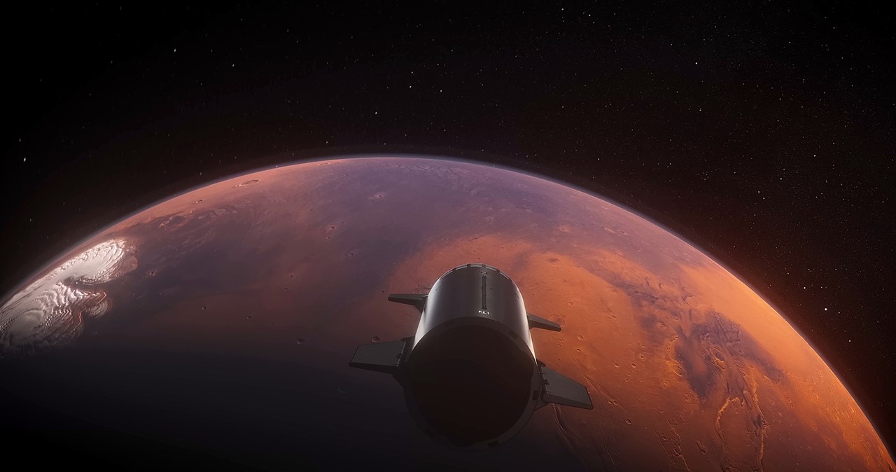 Starship lecący w kierunku planety Mars. /SpaceX /materiały prasowe