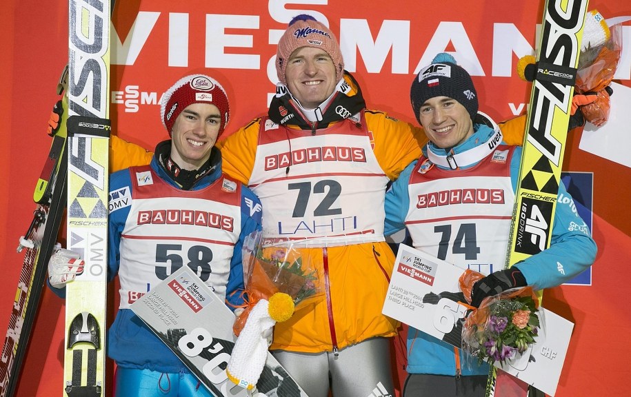 Stefan Kraft, Severin Freund i Kamil Stoch /MAURI RATILAINEN /PAP/EPA