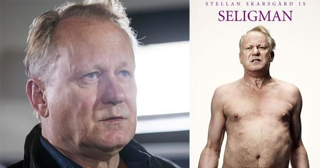 Stellan Skarsgard podczas wizyty w Krakowie (L) i na plakacie "Nimfomanki" (P)- fot. Jan Graczyński /East News