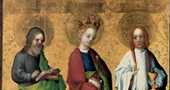 Stephan Lochner, Święty Mateusz, Katarzyna z Aleksandrii i Jan Ewangelista, 1445 /Encyklopedia Internautica