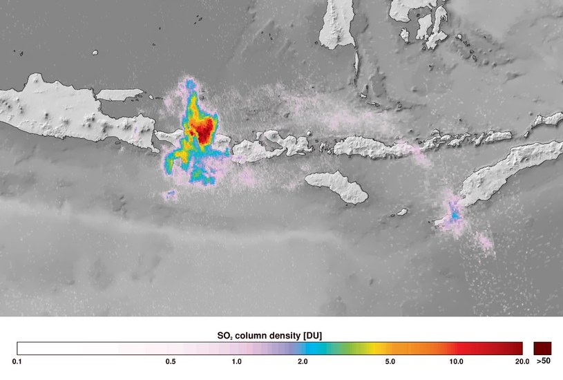 Stężenie dwutlenku siarki nad wulkanem nad Bali /materiały prasowe
