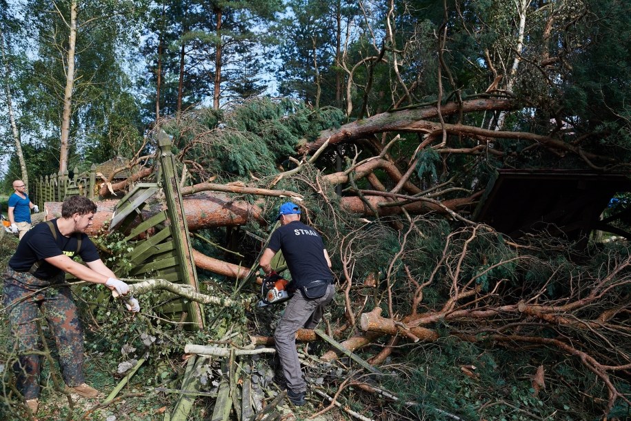 Strażacy i mieszkańcy usuwają szkody po nawałnicy w miejscowości Rytel (woj. pomorskie) / 	Adam Warżawa    /PAP