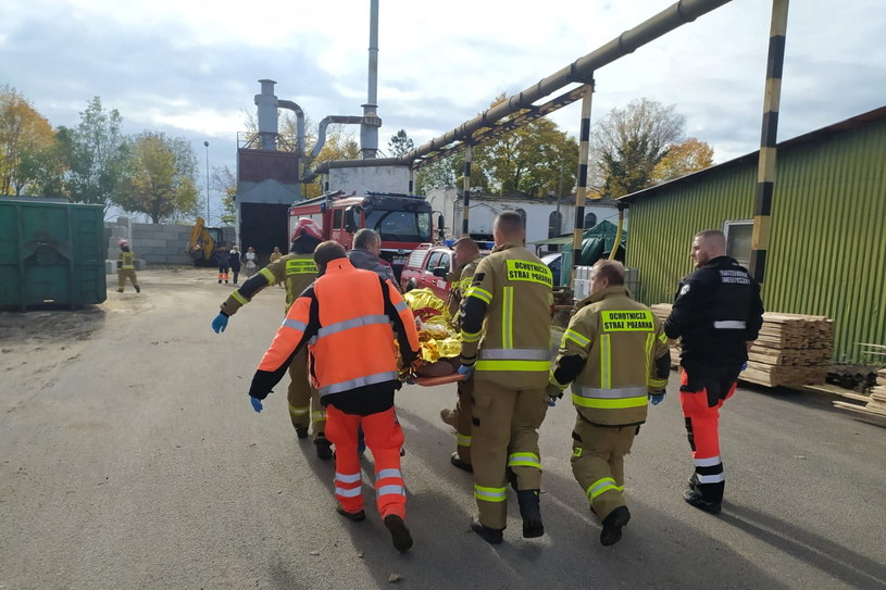 Strażacy i ratownicy medyczni niosą kobietę do śmigłowca /KP PSP Sulęcin /PAP