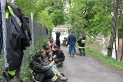 Strażacy umacniają wał przy moście Zwierzynieckim w Krakowie 