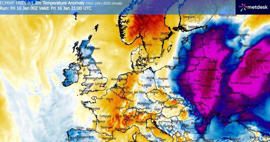 Strefa największych mrozów powoli zacznie się znowu przemieszczać na zachód /WXCharts /