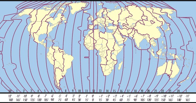 Strefy czasowe na kuli ziemskiej /Encyklopedia Internautica