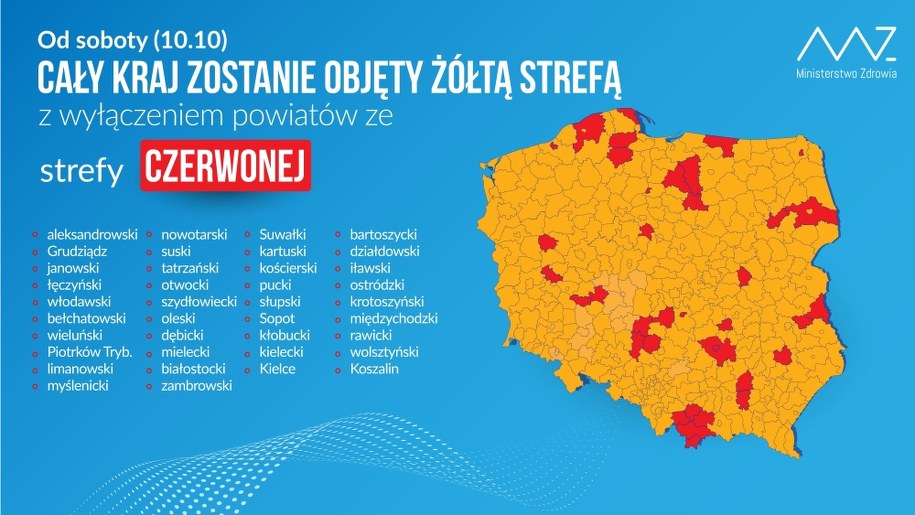 Strefy czerwone obowiązujące od 10.10. fot.: Ministerstwo Zdrowia /RMF FM
