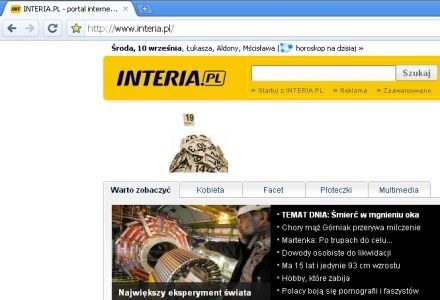 Strona główna INTERIA.PL (prawy, górny róg) w oczach Google Chrome /INTERIA.PL