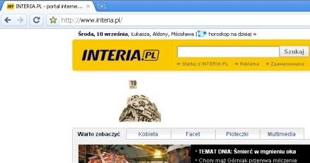 Strona główna INTERIA.PL (prawy, górny róg) w oczach Google Chrome /INTERIA.PL